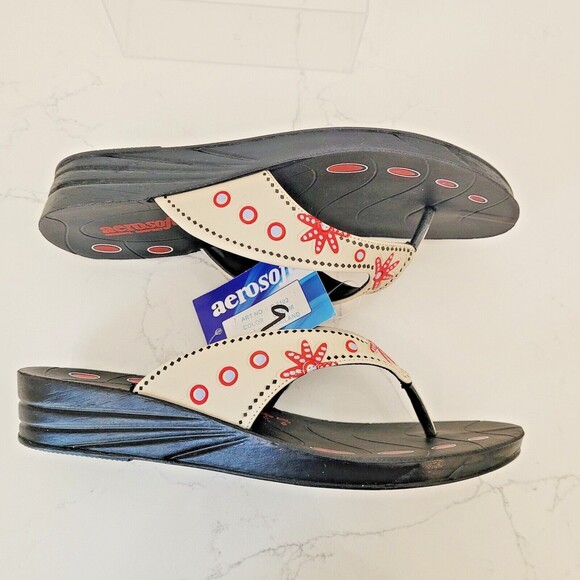 NEW Aerosoft Womens Sz 9 Sandals Flip Flop Thong Red Flowers EU 40 Arch Support - Picture 9 of 11